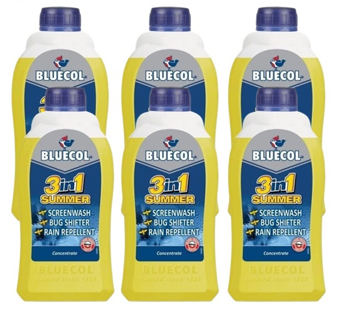 6 x Bluecol 3in1 Summer Car Screenwash Concentrate (1 Litre) - Image 1