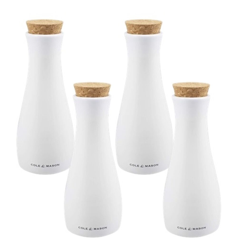 4 x Cole & Mason Minimalist White Ceramic Oil Vinegar Pourer Bottle with Cork Lid 250ml - Image 1