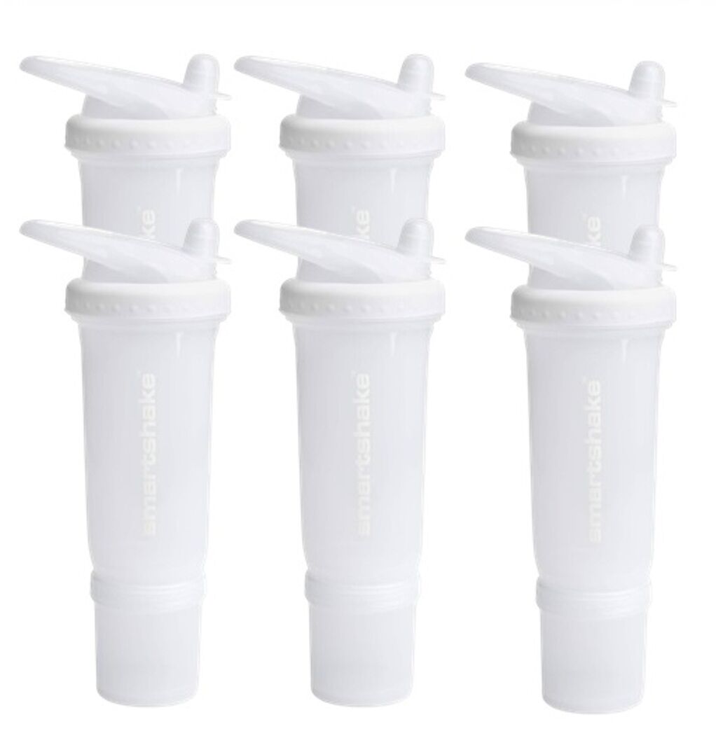 6 x Smartshake Slim Protein Shaker Bottle with Storage Compartment Pure White Gym Mixer - Image 1